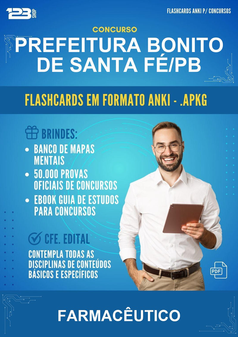 Flashcards Anki para o Concurso Prefeitura Bonito de Santa Fé/PB para Farmacêutico - 1.500 Flashcards
