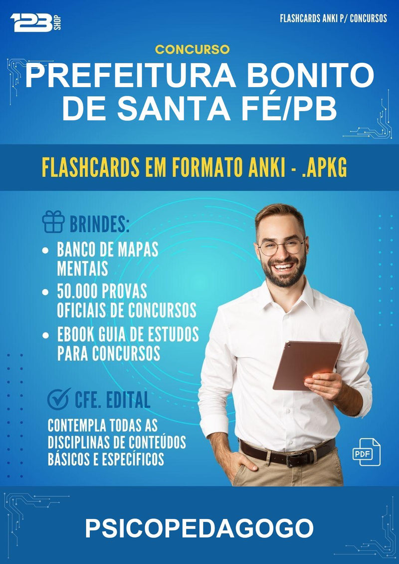 Flashcards Anki para o Concurso Prefeitura Bonito de Santa Fé/PB para Psicopedagogo - 1.500 Flashcards