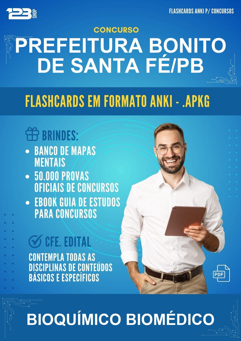 Flashcards Anki para o Concurso Prefeitura Bonito de Santa Fé/PB para Bioquímico Biomédico - 1.500 Flashcards