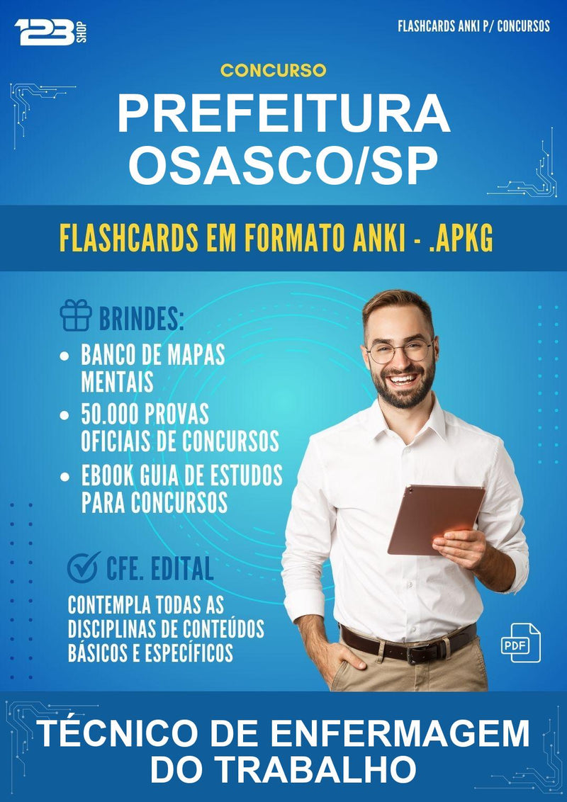 Flashcards Anki para o Concurso Prefeitura Osasco/SP para Técnico de Enfermagem do Trabalho - 1.500 Flashcards