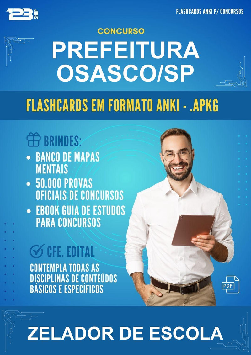 Flashcards Anki para o Concurso Prefeitura Osasco/SP para Zelador de Escola - 1.500 Flashcards