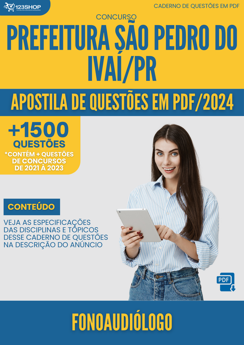 Apostila de Questões  Prefeitura São Pedro Do Ivaí PR 2024 Fonoaudiólogo - Mais de 1.500 Questões | loja123shop