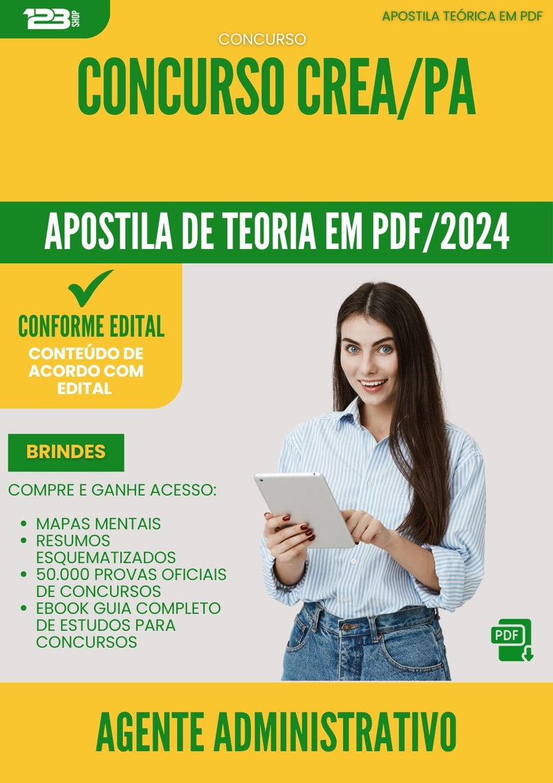 Apostila Teórica para Concurso Crea Pa 2024 Agente Administrativo - Conteúdo de Acordo com Edital