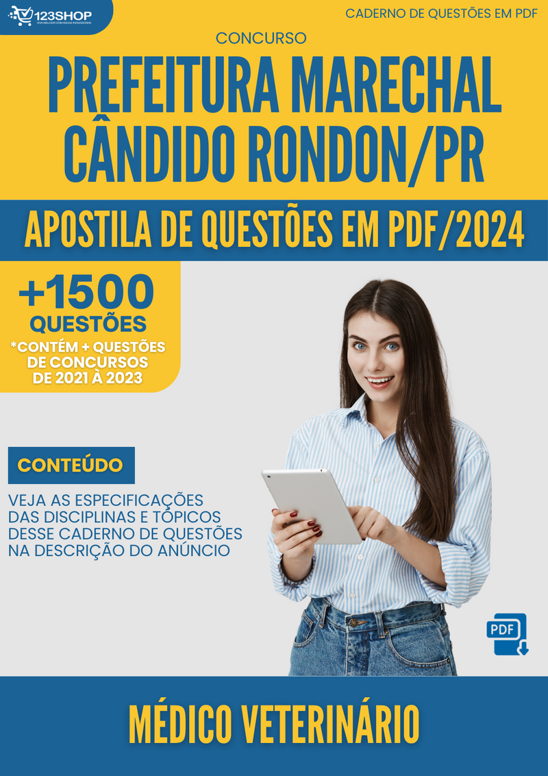 Apostila de Questões  Marechal Cândido Rondon PR 2024 Médico Veterinário - Mais de 1.500 Questões | loja123shop