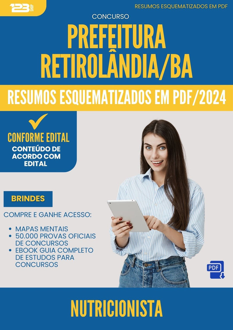 Resumos Esquematizados para Concurso Apostila Nutricionista da Prefeitura Retirolandia Ba 2024 - Conteúdo de Acordo com Edital