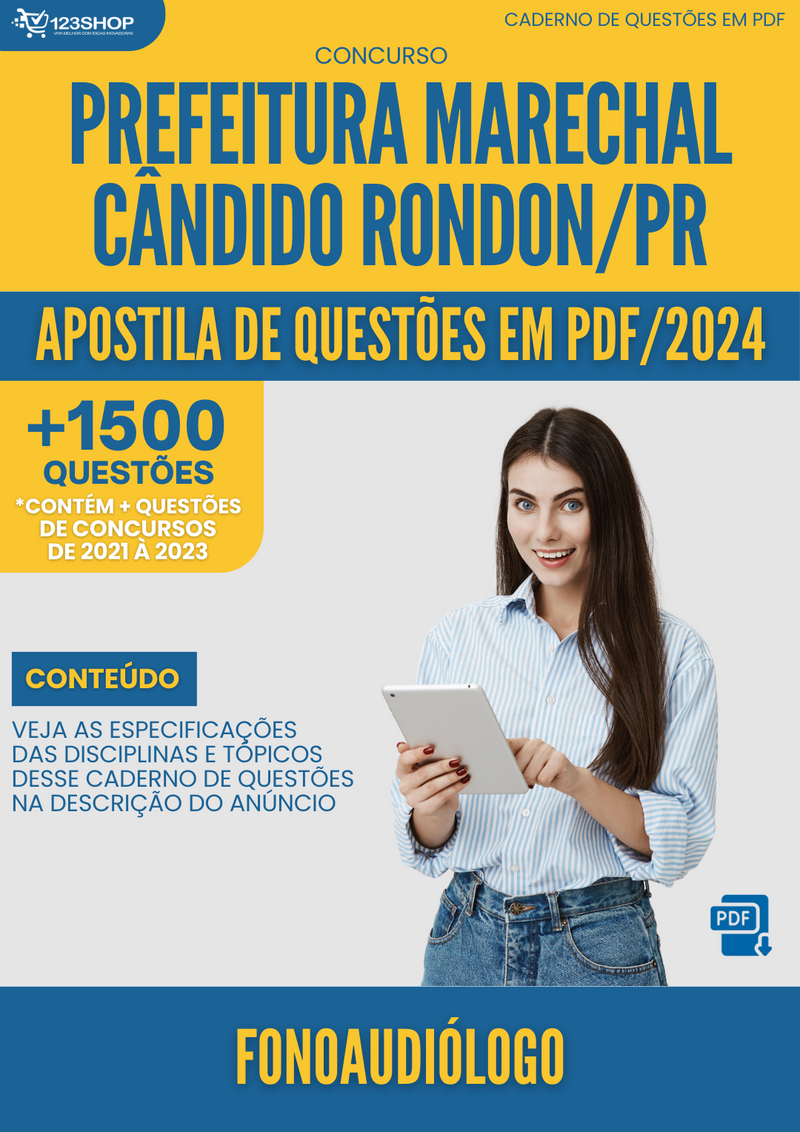 Apostila de Questões  Marechal Cândido Rondon PR 2024 Fonoaudiólogo - Mais de 1.500 Questões | loja123shop