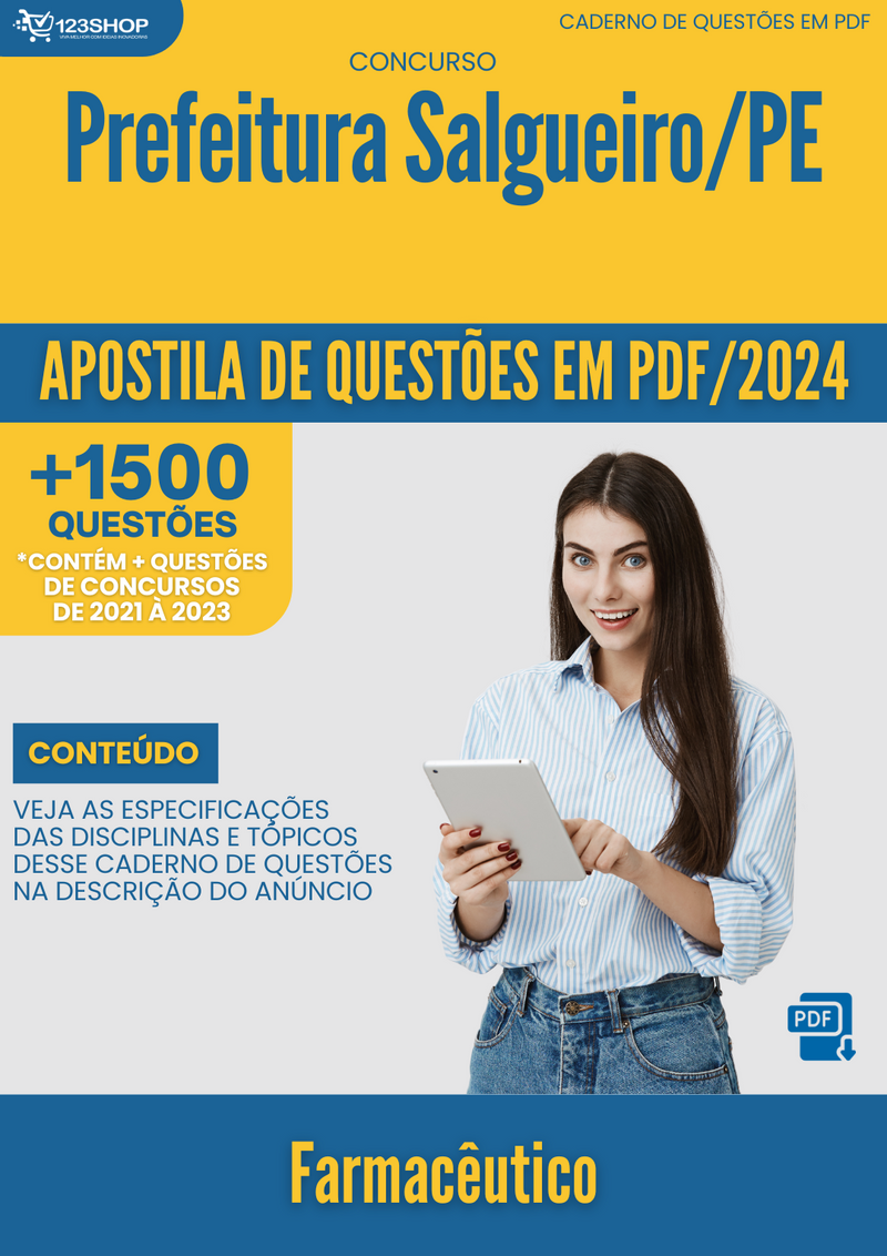 Apostila de Questões para Concurso da Prefeitura Salgueiro/PE 2024 Farmacêutico - Mais de 1.500 Questões Gabaritadas | loja123shop