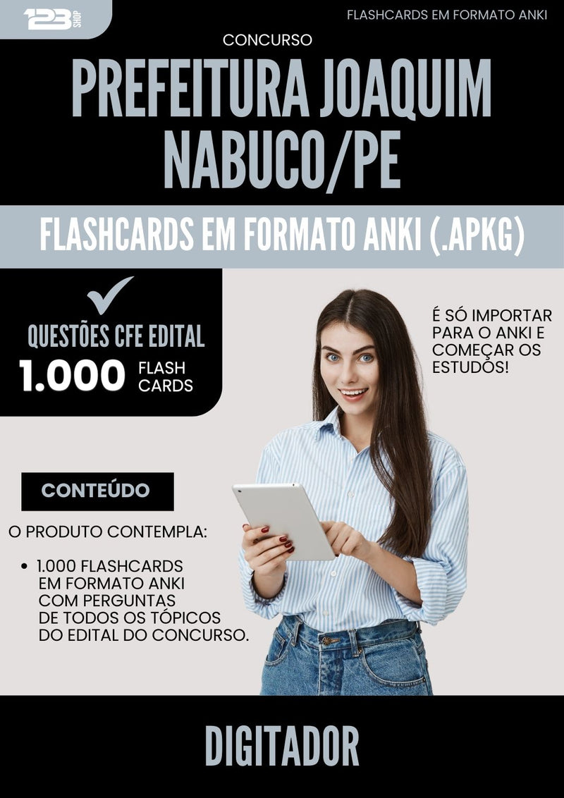 Flashcards para Concurso Digitador da Prefeitura Joaquim Nabuco Pe 2024 - 1.000 Flashcards de Acordo com Edital