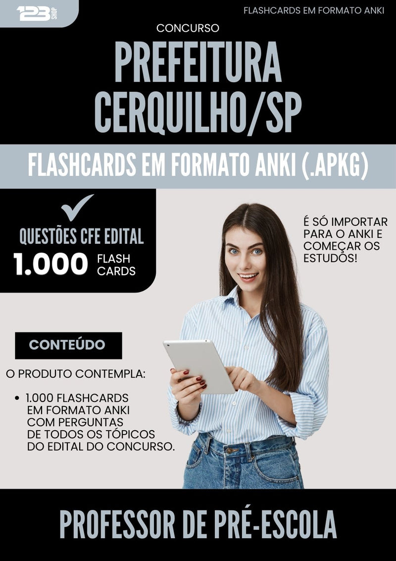 Flashcards para Concurso Professor De Pre Escola da Prefeitura Cerquilho Sp 2024 - 1.000 Flashcards de Acordo com Edital