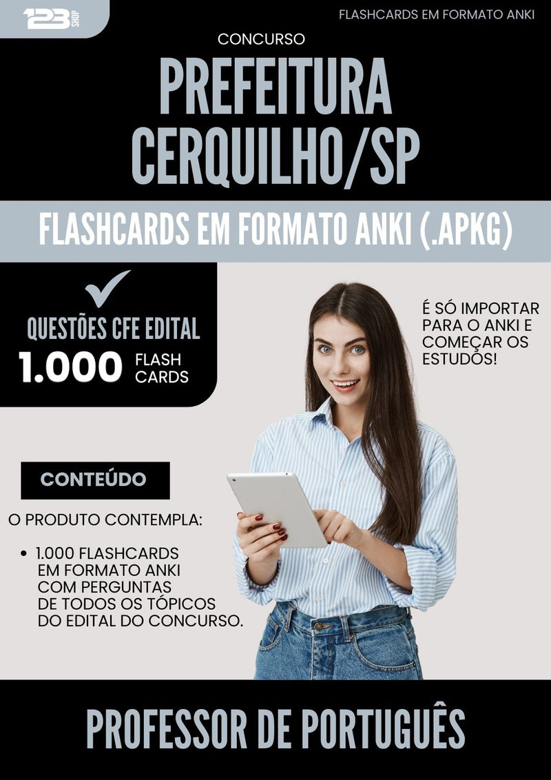 Flashcards para Concurso Professor De Portugues da Prefeitura Cerquilho Sp 2024 - 1.000 Flashcards de Acordo com Edital