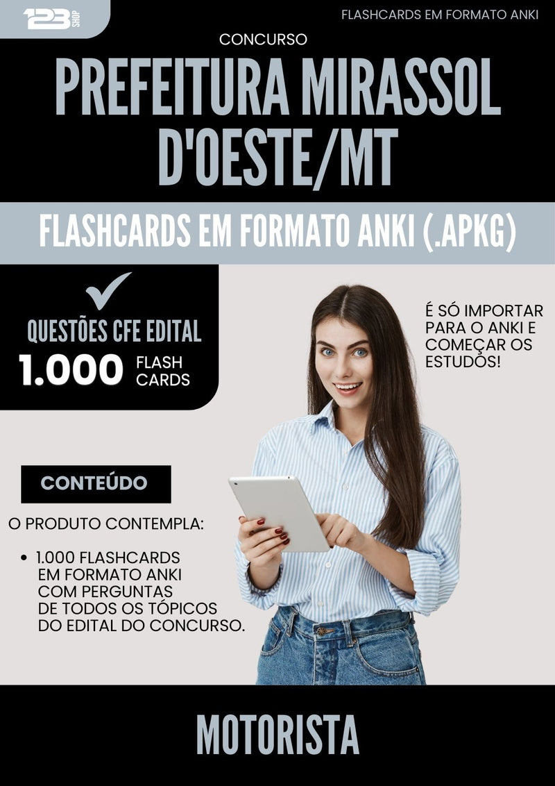 Flashcards para Concurso Motorista da Prefeitura Mirassol Doeste Mt 2024 - 1.000 Flashcards de Acordo com Edital