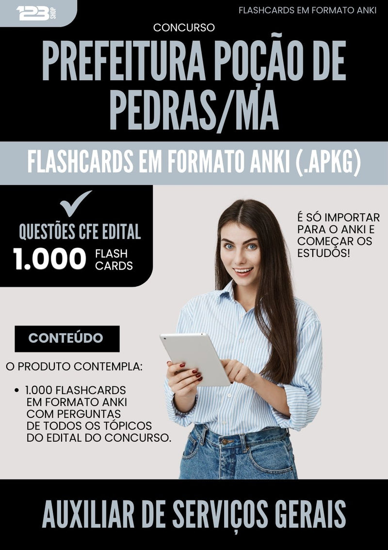 Flashcards para Concurso Aux Servicos Gerais Prefeitura da Prefeitura Pocao De Pedras Ma 2024 - 1.000 Flashcards de Acordo com Edital