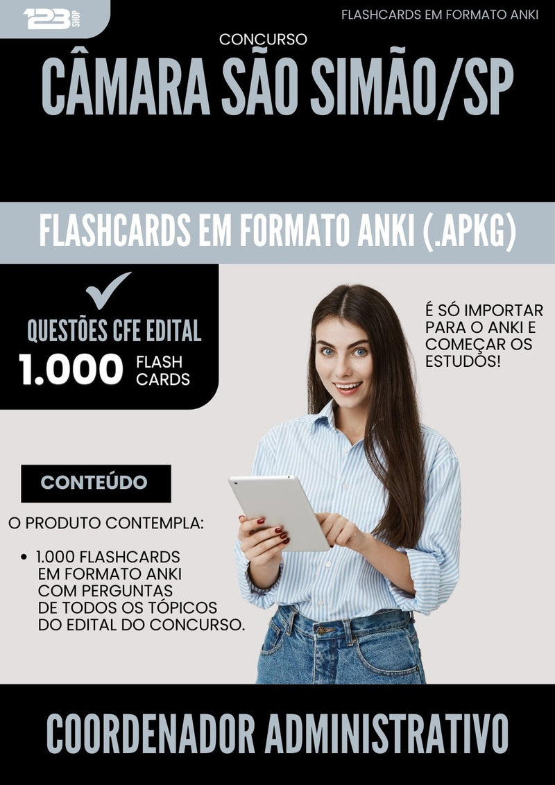 Flashcards para Concurso Coordenador Administrativo Camara da Prefeitura Sao Simao Sp 2024 - 1.000 Flashcards de Acordo com Edital