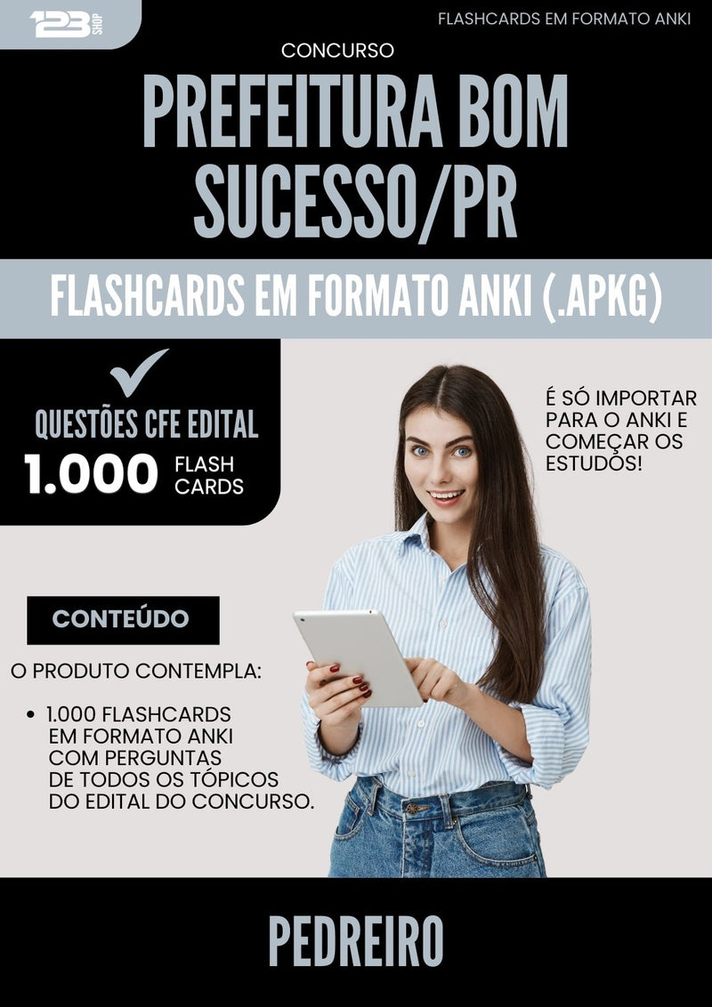 Flashcards para Concurso Pedreiro da Prefeitura Bom Sucesso Pr 2024 - 1.000 Flashcards de Acordo com Edital