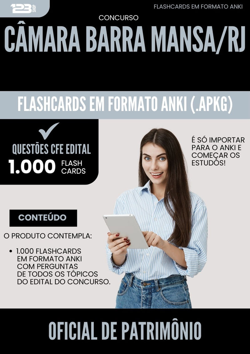 Flashcards para Concurso Oficial De Patrimonio Camara da Prefeitura Barra Mansa Rj 2024 - 1.000 Flashcards de Acordo com Edital