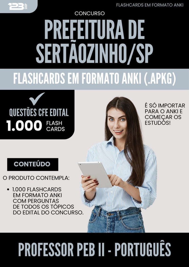 Flashcards para Concurso Professor Peb Ii Portugues da Prefeitura Sertaozinho Sp - 1.000 Flashcards de Acordo com Edital