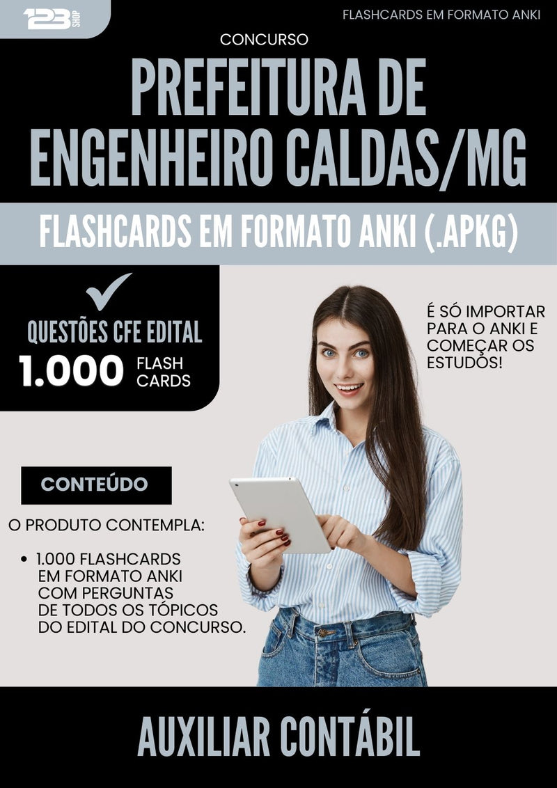 Flashcards para Concurso Auxiliar Contabil Engenheiro da Prefeitura Caldas Mg 2025 - 1.000 Flashcards de Acordo com Edital