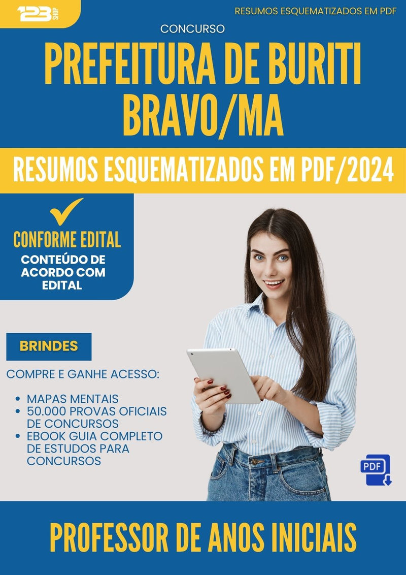 Resumos Esquematizados para Concurso Professor De Anos Iniciais da Prefeitura Buriti Bravo Ma 2024 - Conteúdo de Acordo com Edital