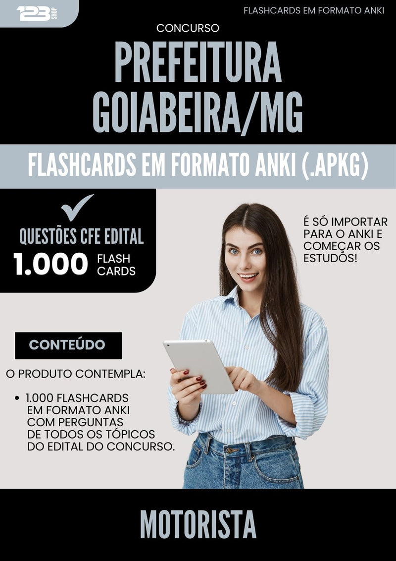 Flashcards para Concurso Motorista Prefeitura da Prefeitura Goiabeira Mg 2025 - 1.000 Flashcards de Acordo com Edital
