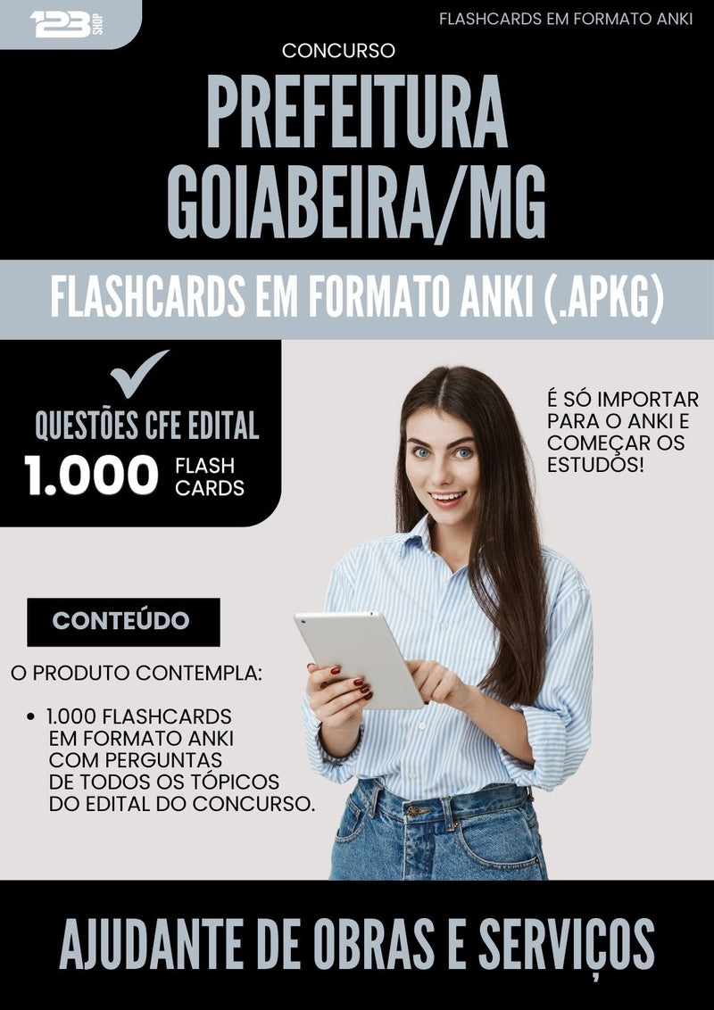 Flashcards para Concurso Ajudante Obras Servicos Prefeitura da Prefeitura Goiabeira Mg 2025 - 1.000 Flashcards de Acordo com Edital