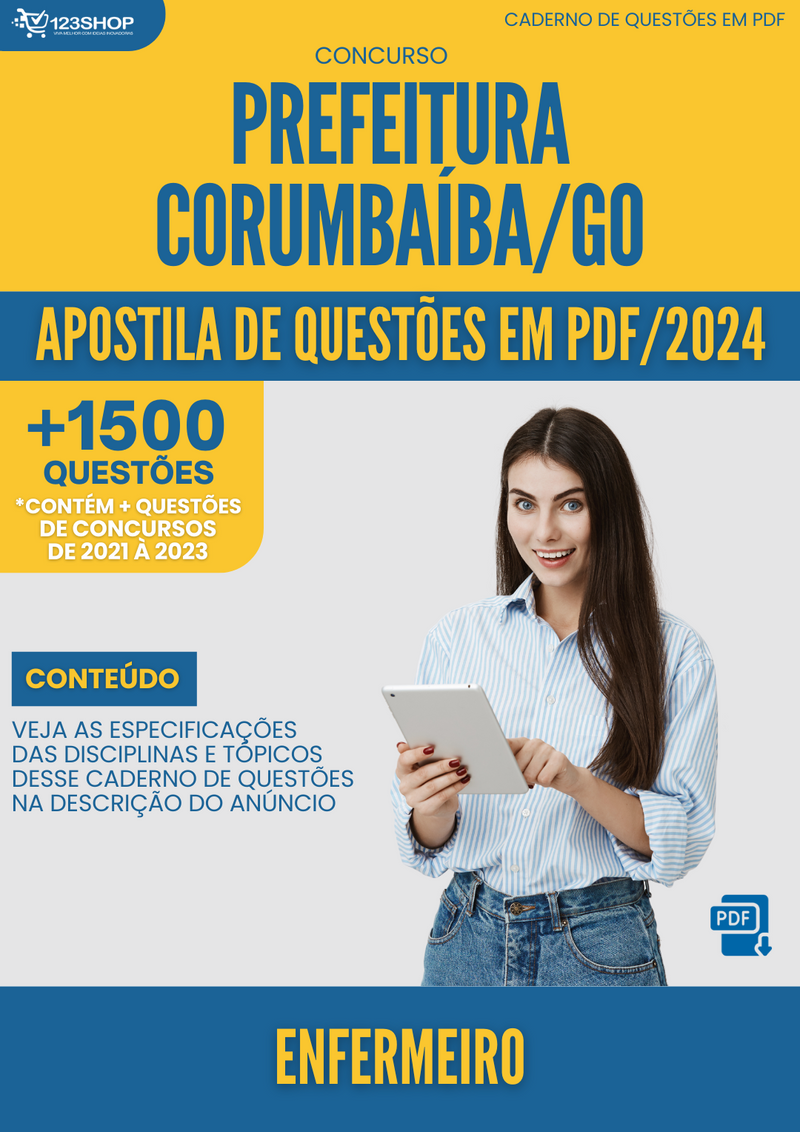 Apostila de Questões para Concurso Prefeitura Corumbaíba GO 2024 Enfermeiro - Mais de 1.500 Questões | loja123shop