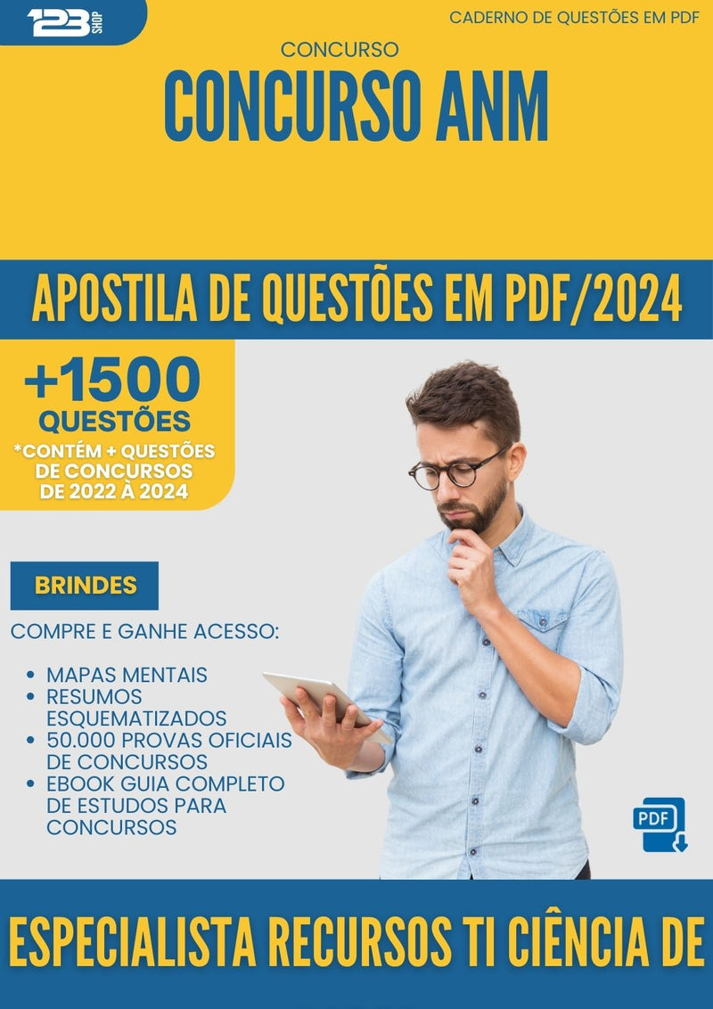 Apostila de Questões para Concurso Especialista Recursos Ti Ciencia De Dados Anm 2024 - Mais de 1.500 Questões