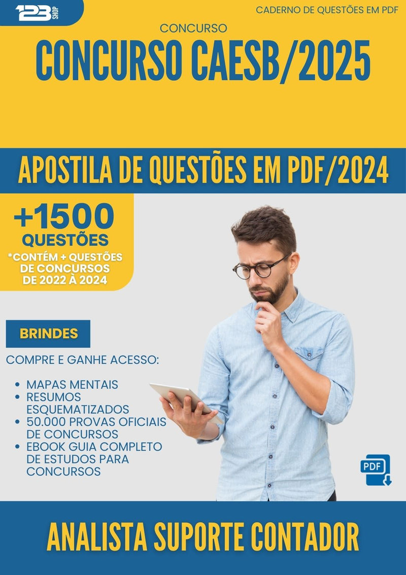 Apostila de Questões para Concurso Analista Suporte Contador Caesb 2025 - Mais de 1.500 Questões