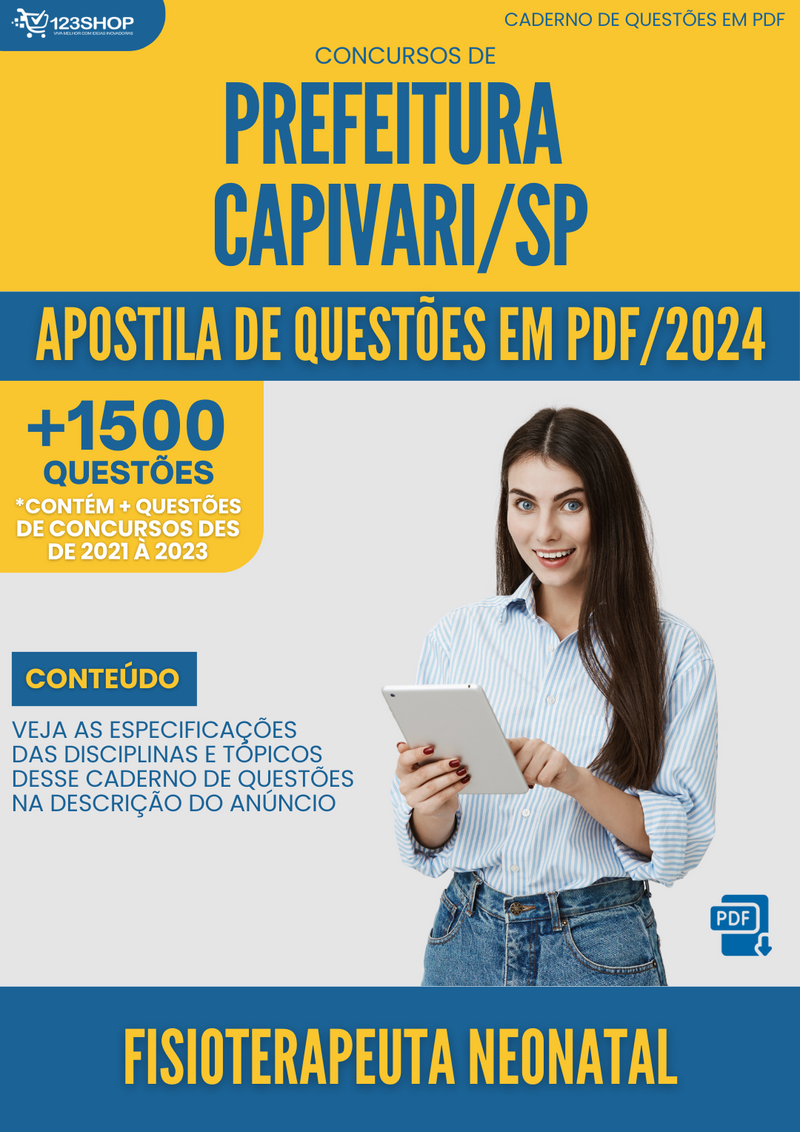 Apostila de Questões para Concurso Prefeitura Capivari SP 2024 Fisioterapeuta Neonatal - Mais de 1.500 Questões | loja123shop