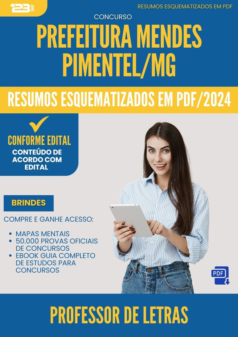 Resumos Esquematizados para Concurso Professor De Letras da Prefeitura Mendes Pimentel Mg 2025 - Conteúdo de Acordo com Edital
