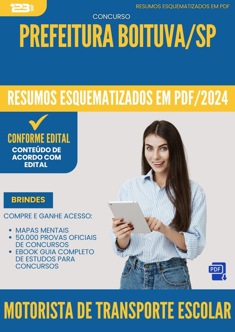 Resumos Esquematizados para Concurso Motorista De Transporte Escolar da Prefeitura Boituva Sp 2024 - Conteúdo de Acordo com Edital