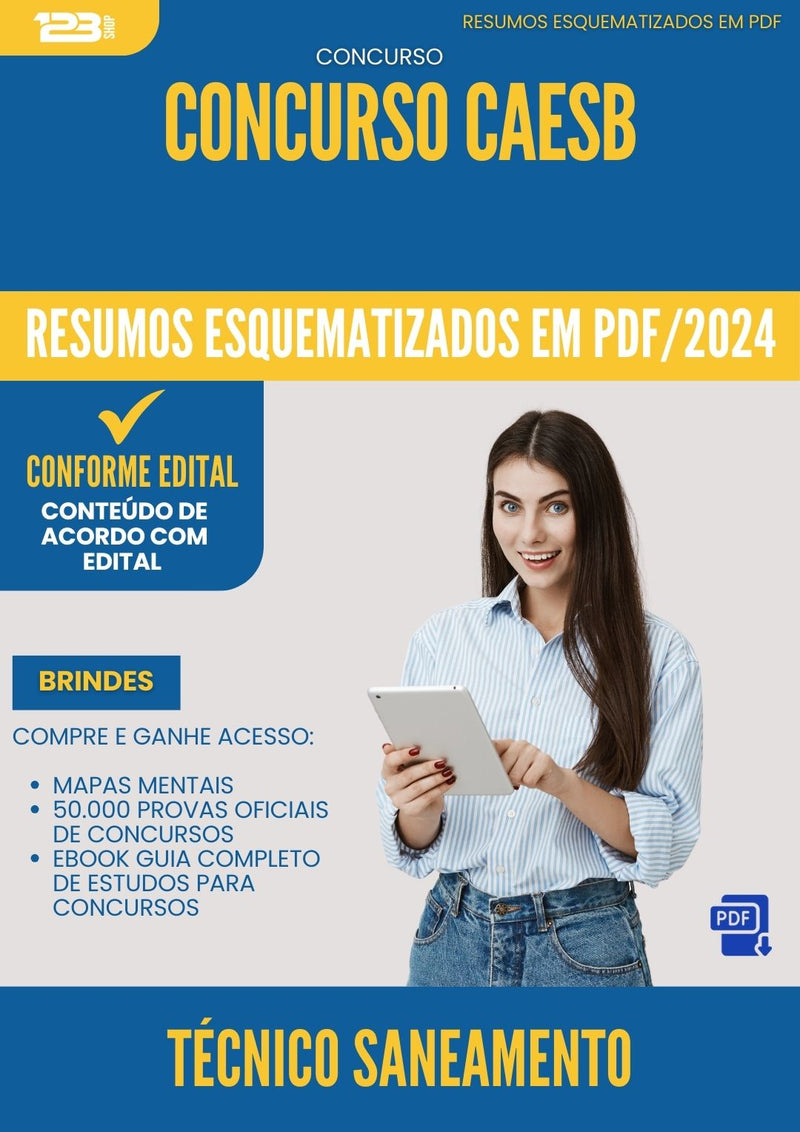 Resumos Esquematizados para Concurso Tecnico Saneamento Caesb 2025 - Conteúdo de Acordo com Edital