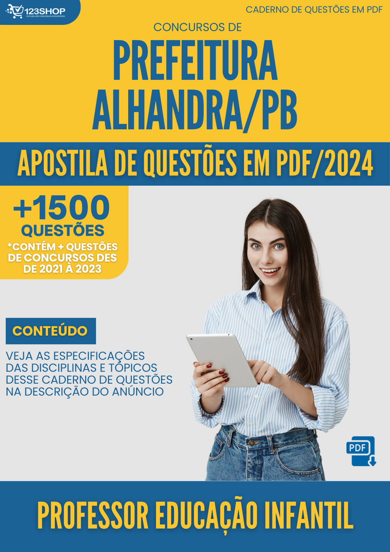 Apostila de Questões para Concurso Prefeitura Alhandra PB 2024 Professor Educação Infantil - Mais de 1.500 Questões | loja123shop