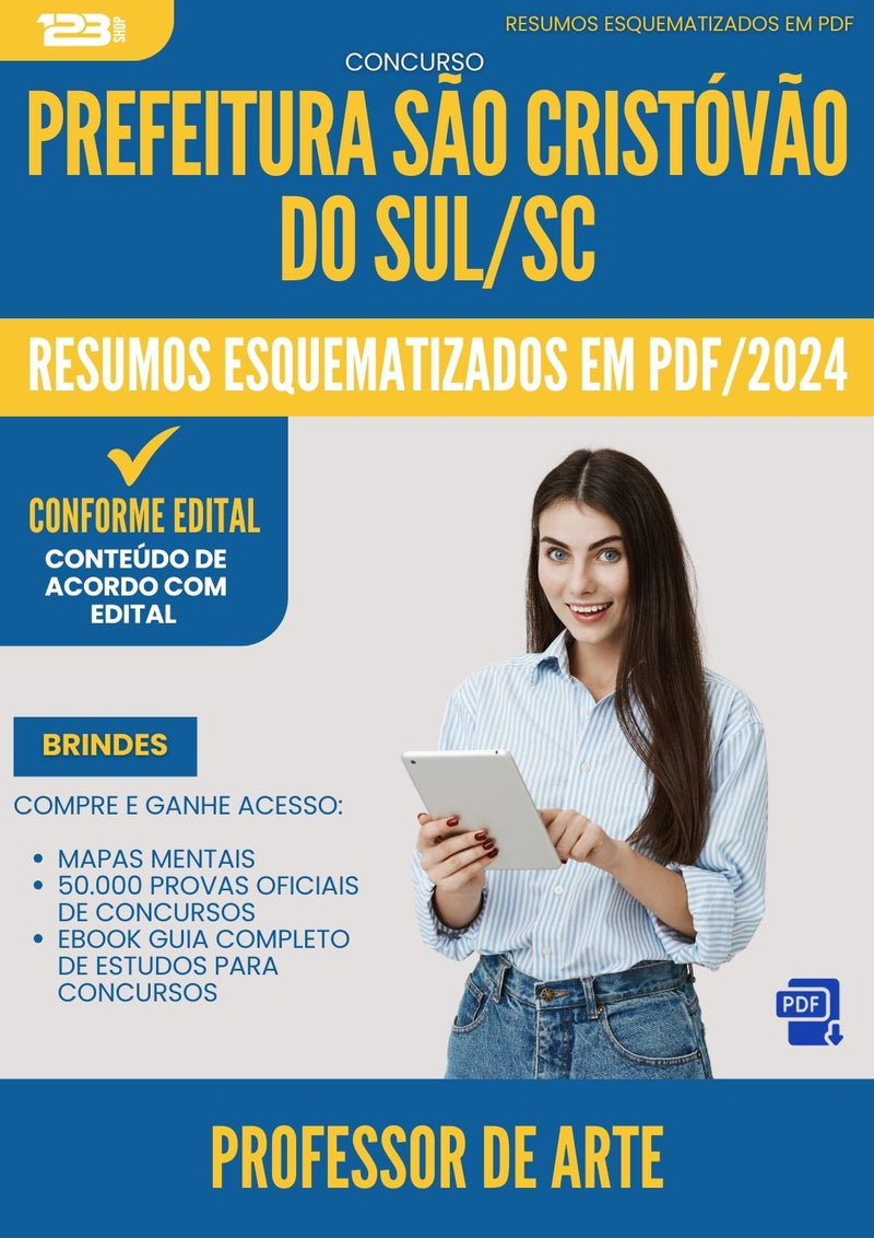 Resumos Esquematizados para Concurso Professor De Arte da Prefeitura Sao Cristovao Do Sul Sc 2024 - Conteúdo de Acordo com Edital