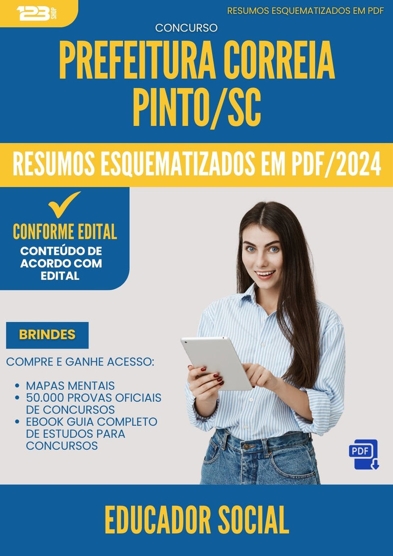 Resumos Esquematizados para Concurso Educador Social da Prefeitura Correia Pinto Sc 2024 - Conteúdo de Acordo com Edital