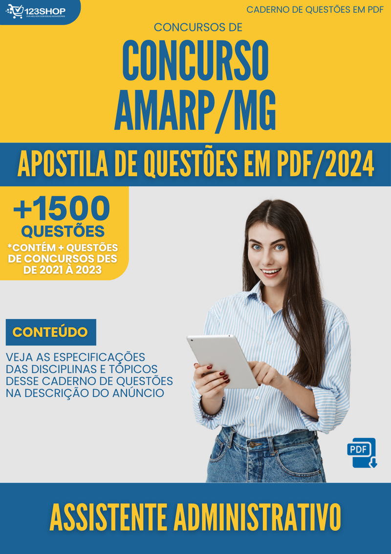 Apostila de Questões para Concurso AMARP MG 2024 Assistente Administrativo - Mais de 1.500 Questões | loja123shop