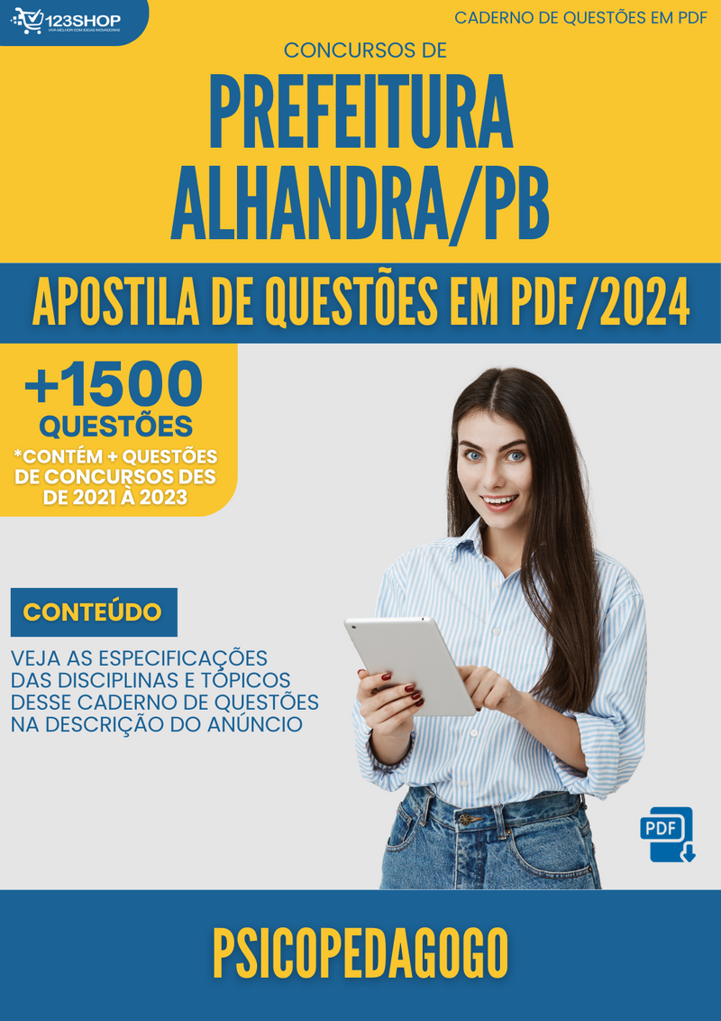 Apostila de Questões para Concurso Prefeitura Alhandra PB 2024 Psicopedagogo - Mais de 1.500 Questões | loja123shop