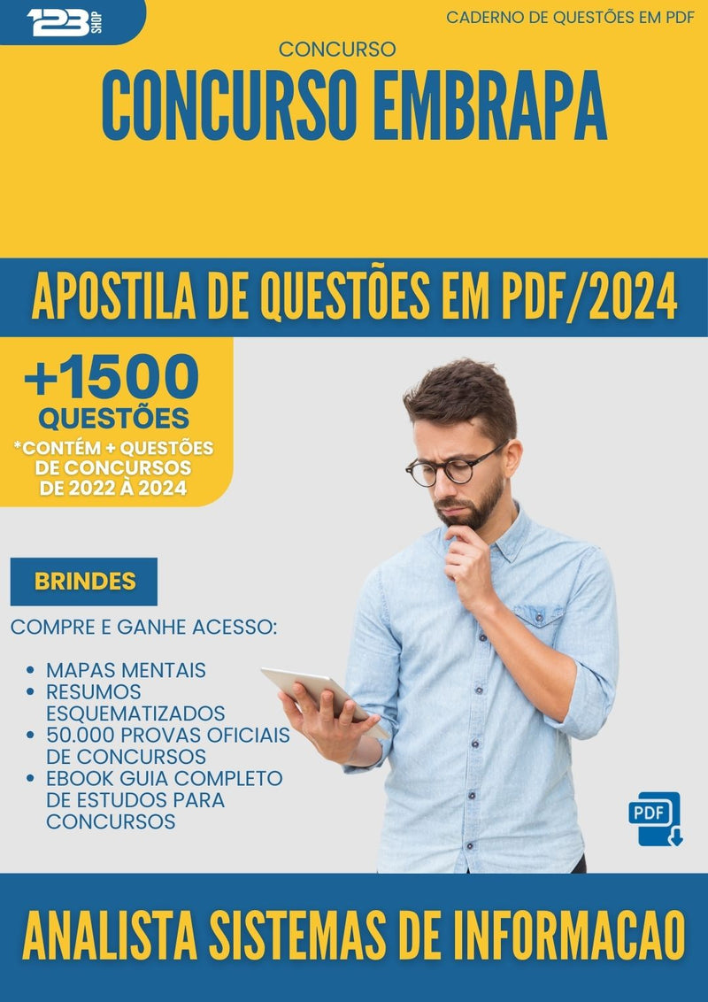 Apostila de Questões para Concurso Analista Sistemas De Informacao Embrapa 2025 - Mais de 1.500 Questões