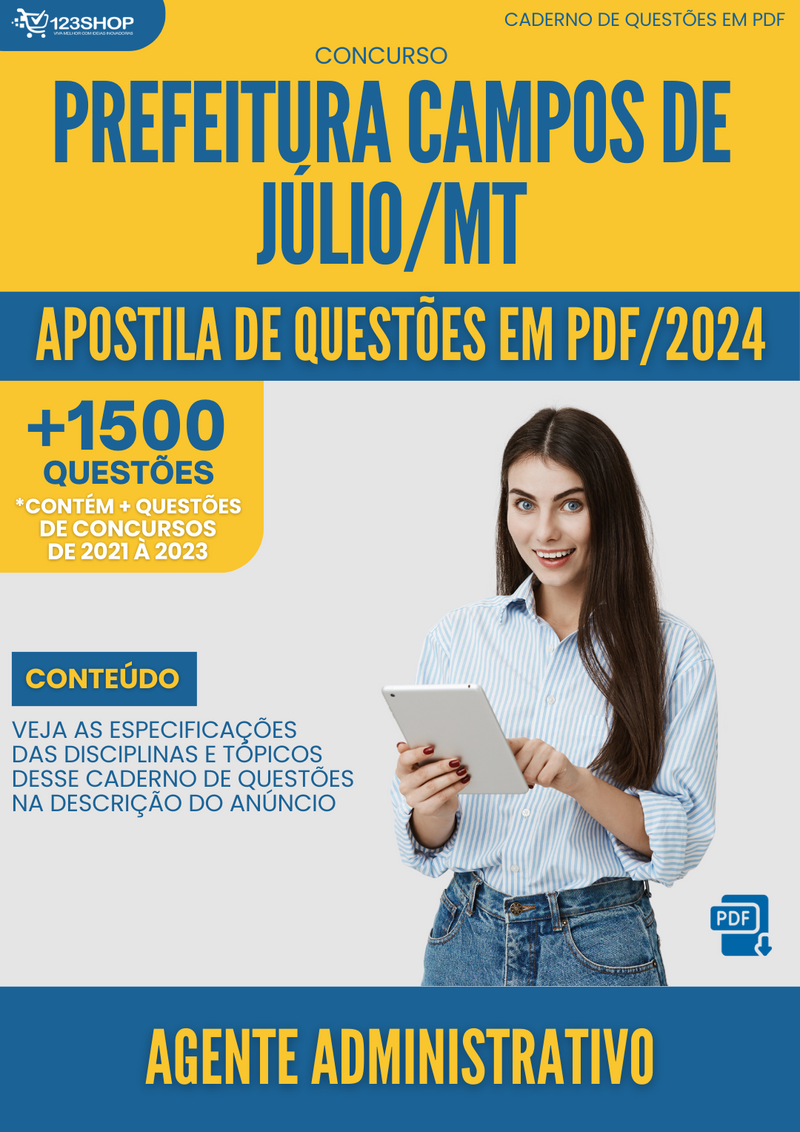 Apostila de Questões para Concurso Prefeitura Campos Júlio MT 2024 Agente Administrativo - Mais de 1.500 Questões | loja123shop