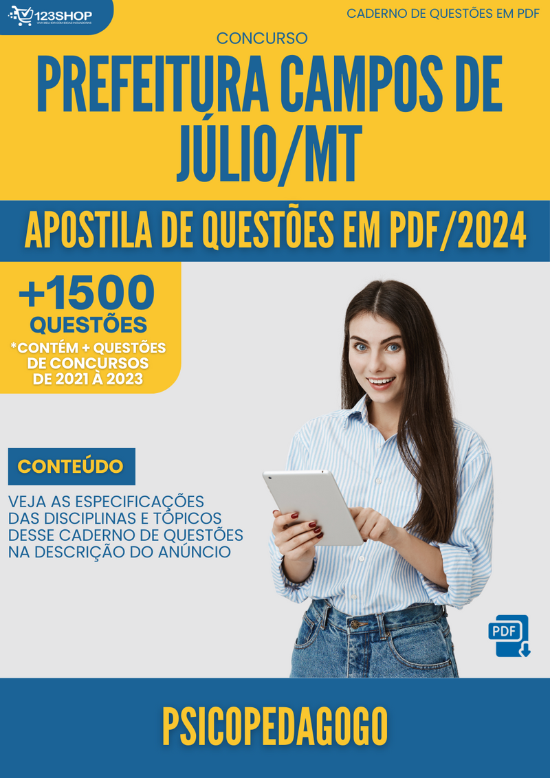 Apostila de Questões para Concurso Prefeitura Campos Júlio MT 2024 Psicopedagogo - Mais de 1.500 Questões | loja123shop