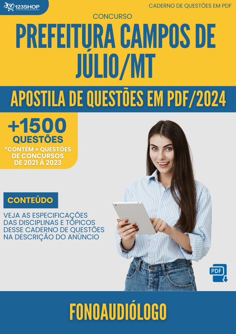 Apostila de Questões para Concurso Prefeitura Campos Júlio MT 2024 Fonoaudiólogo - Mais de 1.500 Questões | loja123shop