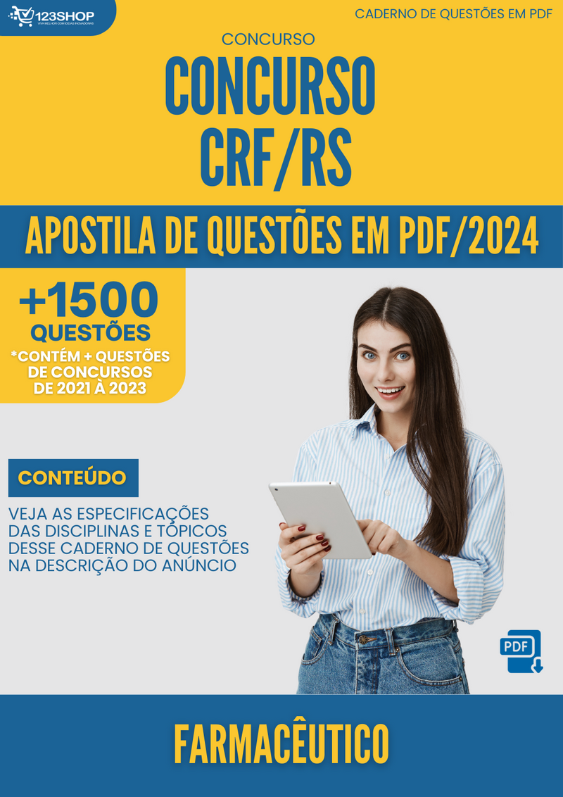 Apostila de Questões para Concurso CRF RS 2024 Farmacêutico - Mais de 1.500 Questões | loja123shop