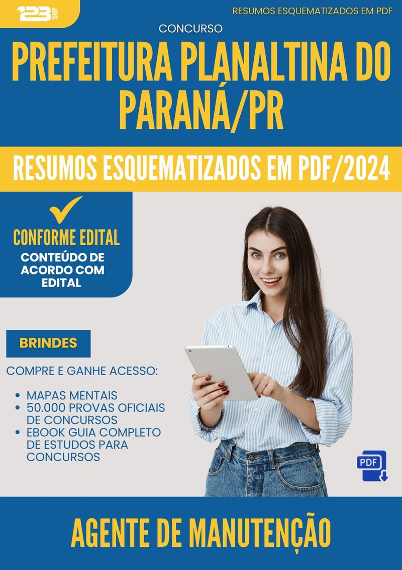 Resumos Esquematizados para Concurso Agente De Manutencao Planaltina Do da Prefeitura Parana Pr 2025 - Conteúdo de Acordo com Edital