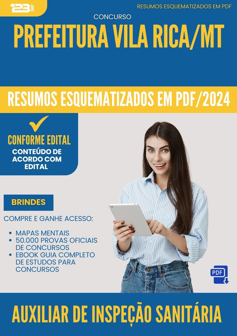 Resumos Esquematizados para Concurso Auxiliar De Inspecao Sanitaria da Prefeitura Vila Rica Mt 2025 - Conteúdo de Acordo com Edital