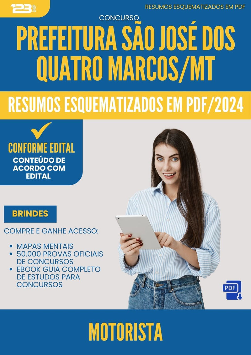 Resumos Esquematizados para Concurso Motorista da Prefeitura Sao Jose Dos Quatro Marcos Mt 2025 - Conteúdo de Acordo com Edital