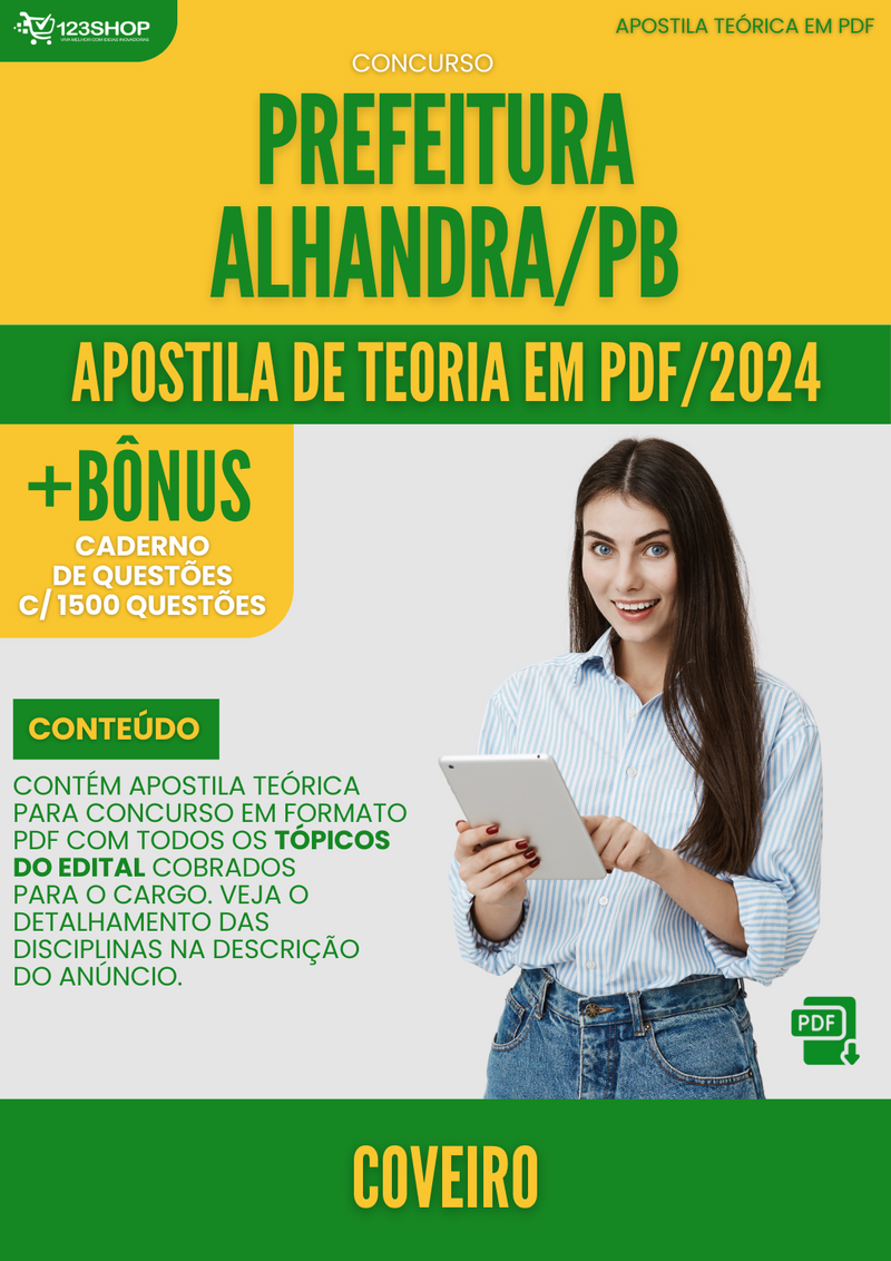 Apostila Teórica para Concurso Prefeitura Alhandra PB 2024 Coveiro - Com Caderno de Questões | loja123shop