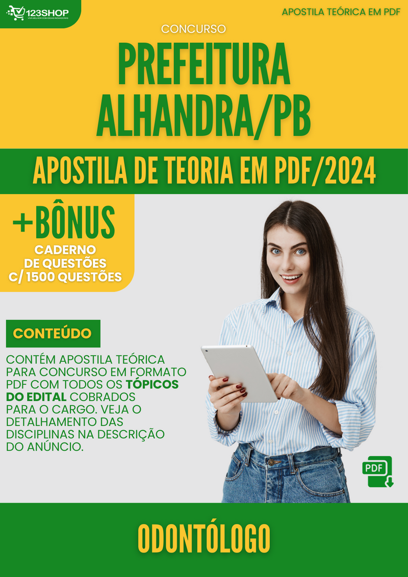 Apostila Teórica para Concurso Prefeitura Alhandra PB 2024 Odontólogo - Com Caderno de Questões | loja123shop