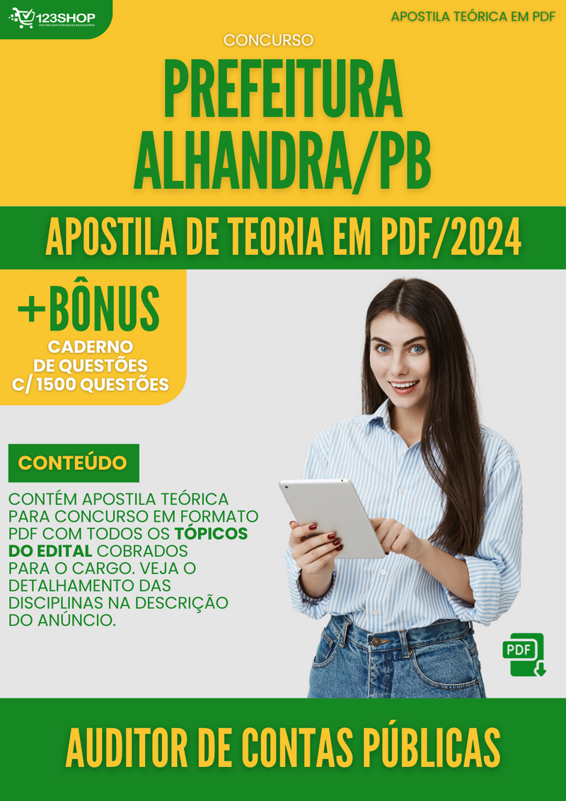Apostila Teórica para Concurso Prefeitura Alhandra PB 2024 Auditor de Contas Públicas - Com Caderno de Questões | loja123shop
