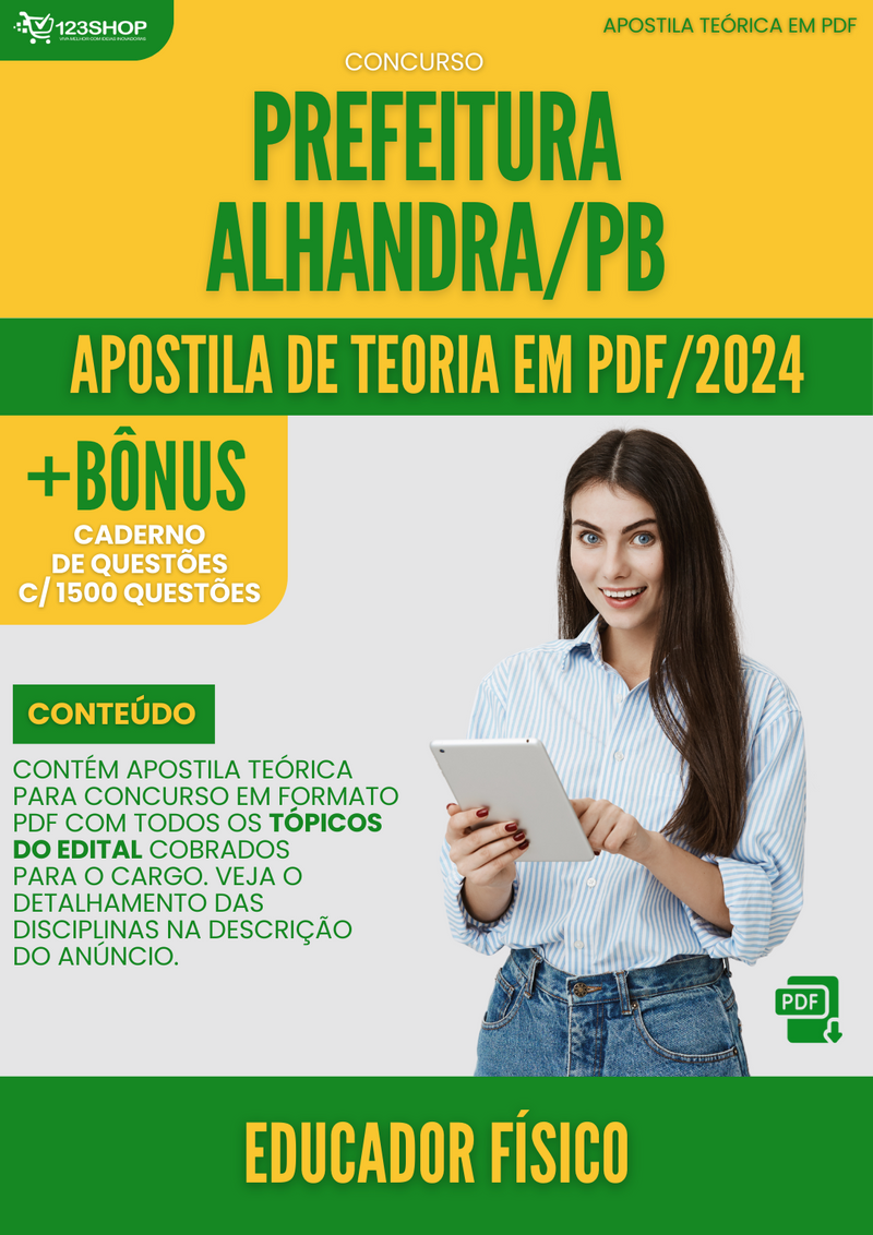 Apostila Teórica para Concurso Prefeitura Alhandra PB 2024 Educador Físico - Com Caderno de Questões | loja123shop