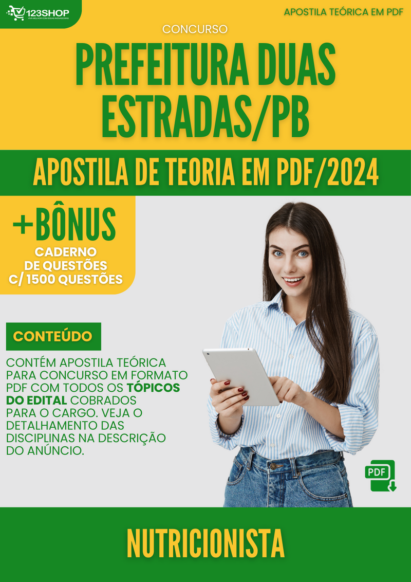 Apostila Teórica para Concurso Prefeitura Duas Estradas PB 2024 Nutricionista - Com Caderno de Questões | loja123shop