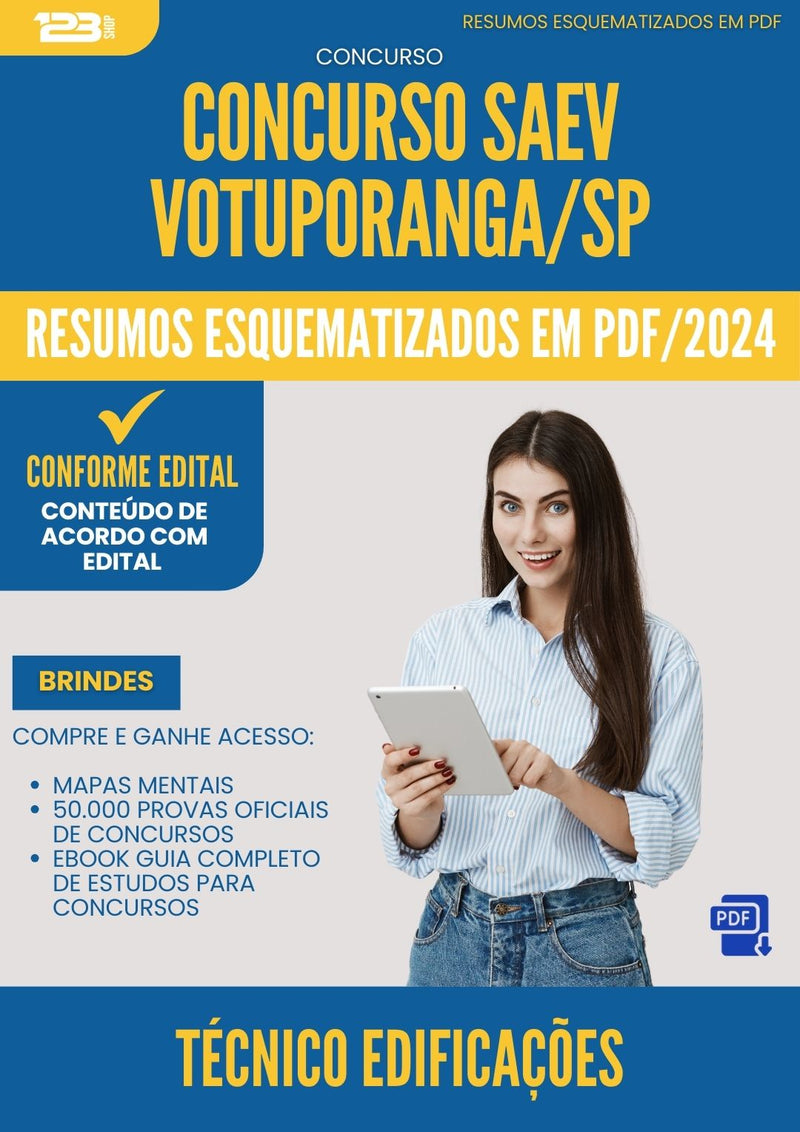 Resumos Esquematizados para Concurso Tecnico Edificacoes Saev da Prefeitura Votuporanga Sp 2025 - Conteúdo de Acordo com Edital